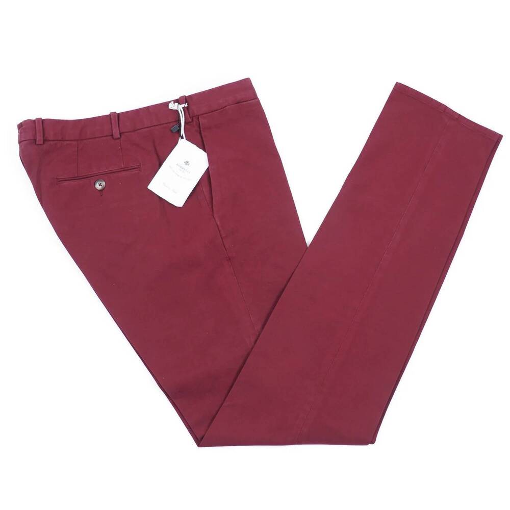 NEW LUIGI BORRELLI NAPOLI men's slim-fit cotton pants in burgundy